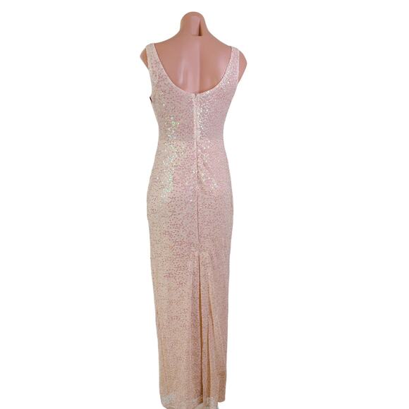 Nightway Sequin Scoop Neck Gown Maxi Dress Sheer Prom Gatsby Champagne Sz 8 NWT - Picture 7 of 13
